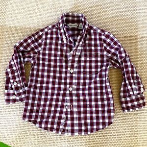 Janie and Jack baby boys dress shirt in blue and red small scale plaid. 12-18 mo